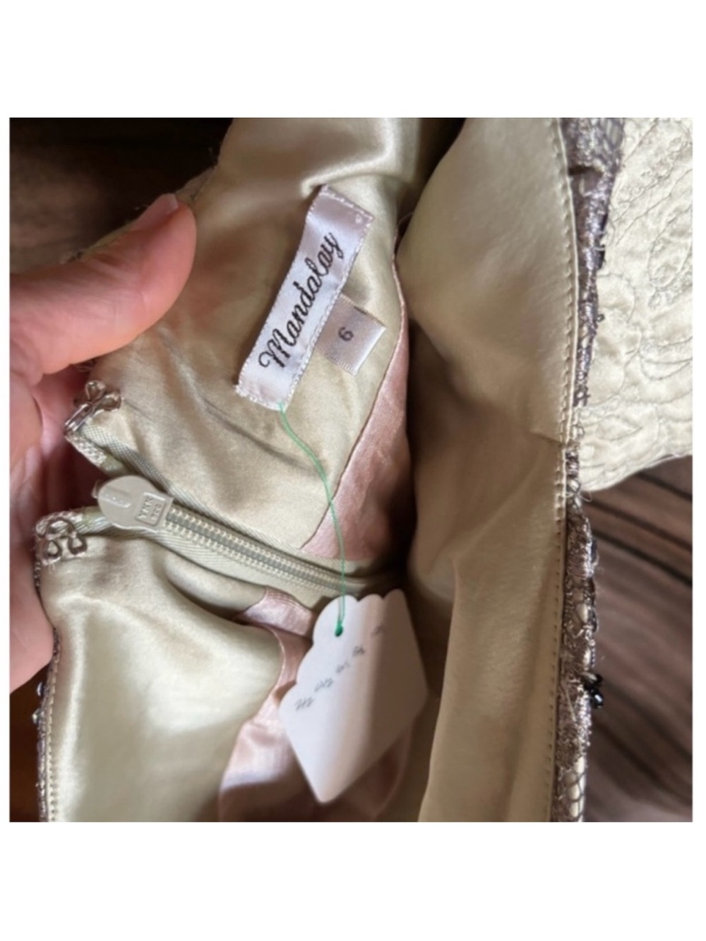 Mandalay Strapless Ivory-Cream Satin Sheath Dress with Silver Embellishment - Picture 4 of 4
